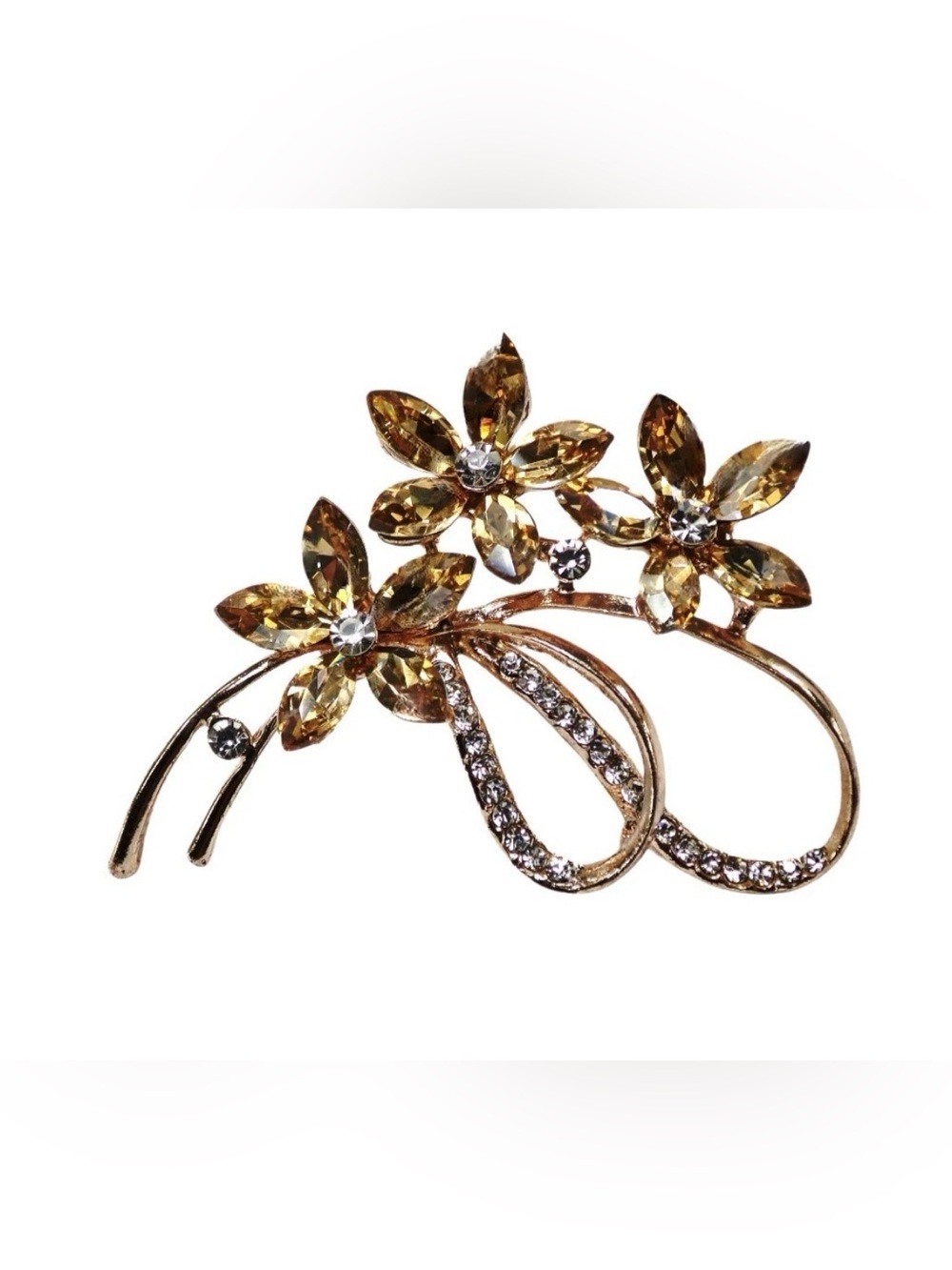 Topaz Orange Crystal Flower Brooch Pin Floral Rhinestone Statement Jewelry New